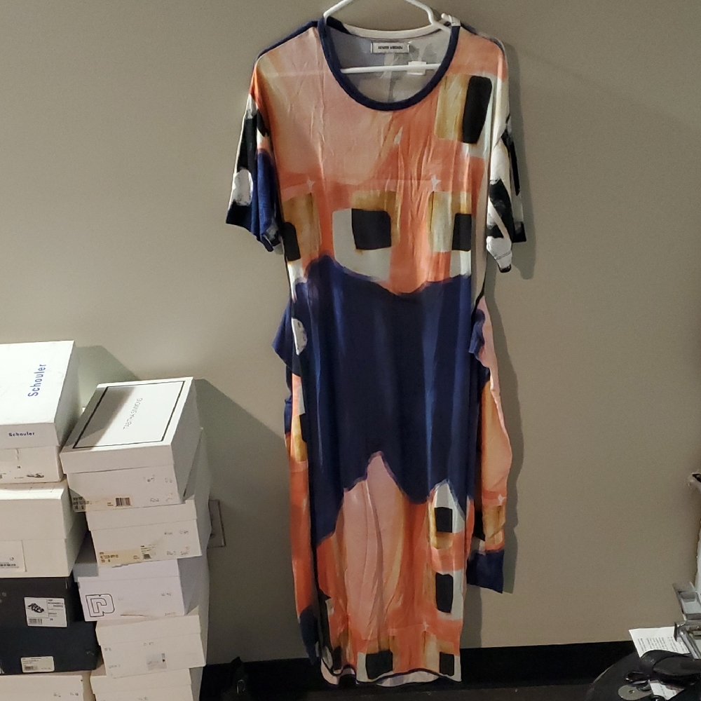 Abstract Henrik Vibskov Print Midi Dress in Navy and Peach
